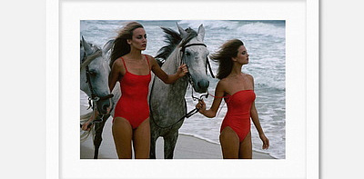 Models With Horses On A Beach Постер