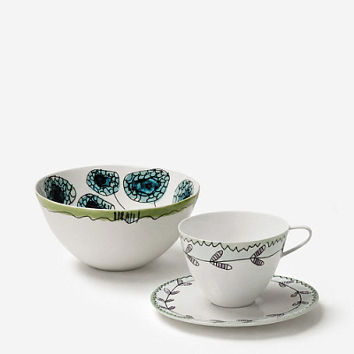 Сервиз для завтрака на 2 персоны Midnight Flowers Anemone & Blossom Milk 