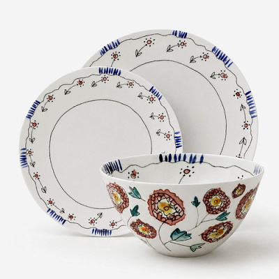 Сервиз на 4 персоны Midnight Flowers Anemone Milk 