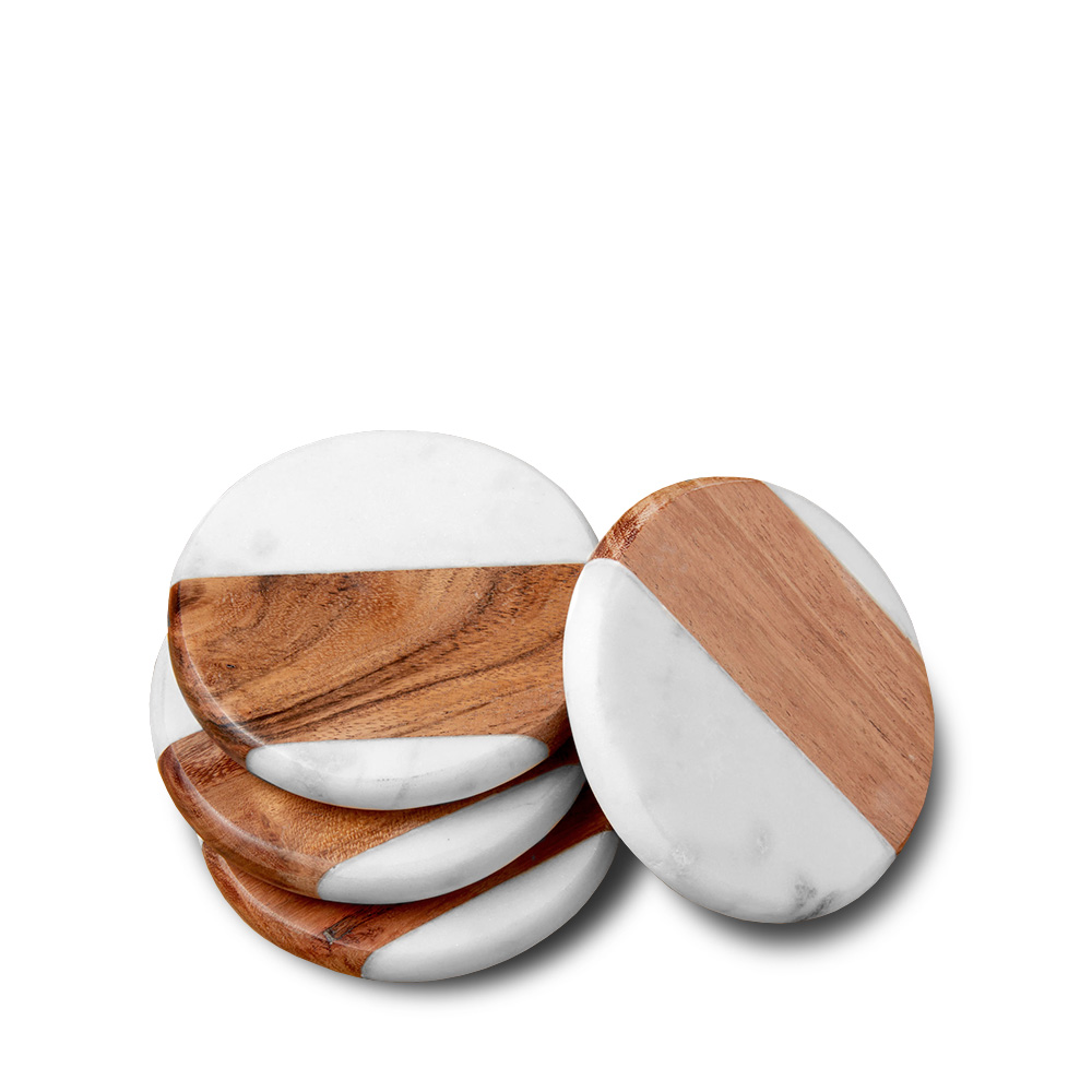 Marble & Wood Round Подставки под чашки 4 шт. колтунорез грабли wood 9 лезвий деревянная ручка
