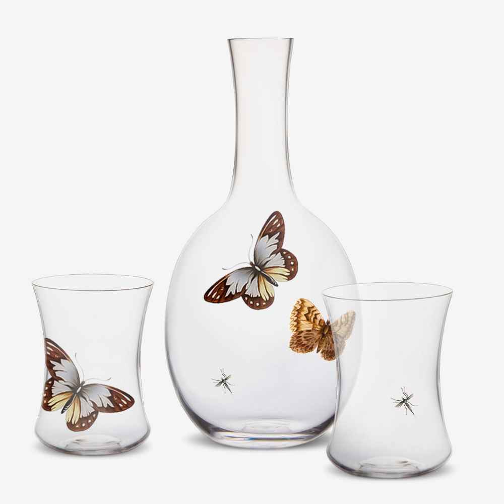 набор чашек чайных кольчугинский мельхиор бабочки посеребренный с ложками Balloon Concave I Декантер и 2 стакана
