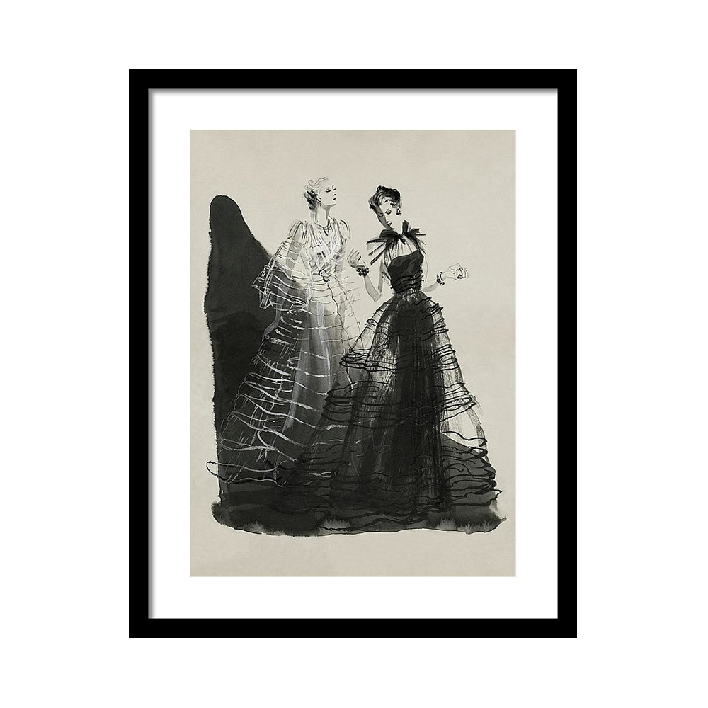 

Illustration of Two Women Wearing Evening Gowns Постер