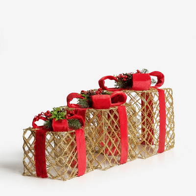Open Gift Box with Bow Gold/Red Набор новогодних украшений 3 шт.